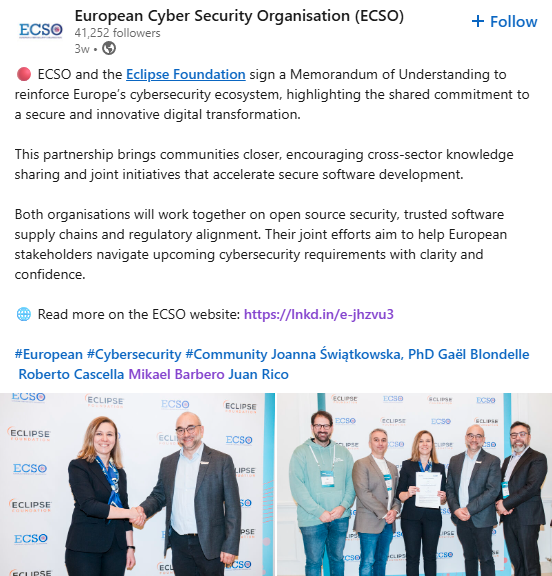 ESCO announces MOU with Eclipse Foundation, photo of signing